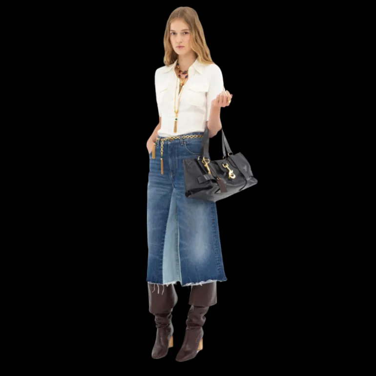 Bermuda CHLOE taille haute denim de coton bleu foncé clair
