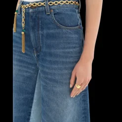 Bermuda CHLOE taille haute denim de coton bleu foncé clair