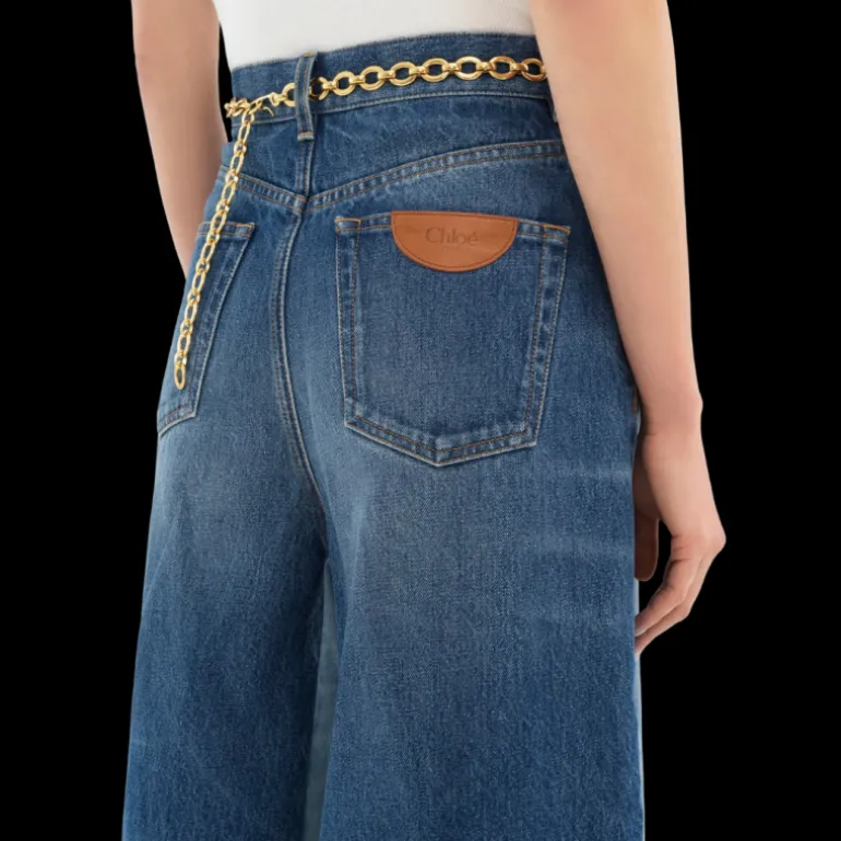 Bermuda CHLOE taille haute denim de coton bleu foncé clair