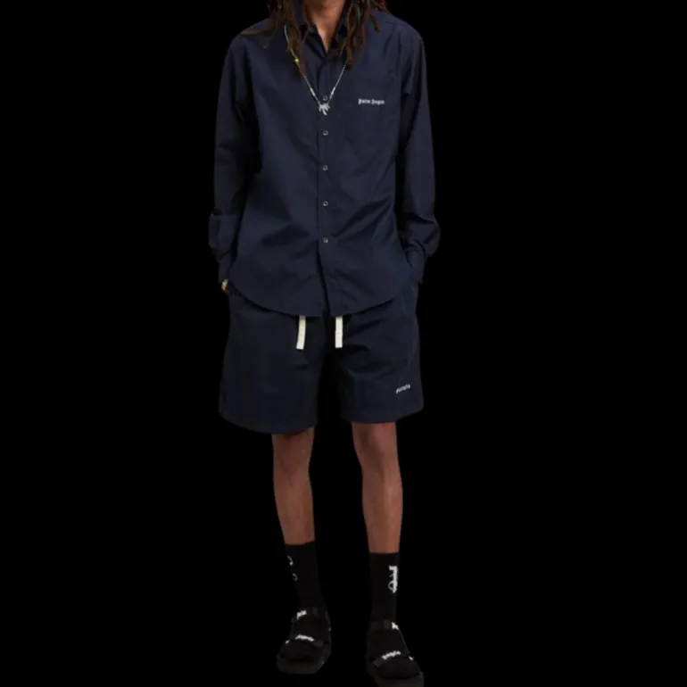 Bermuda PALM ANGELS coton bleu marine logo brodé