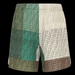 Bermuda taille élastique FENDI lin FF multicolore brun vert patchwork
