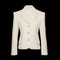 Blazer bouclé MAGDA BUTRYM ajusté beige bouton perle dorée