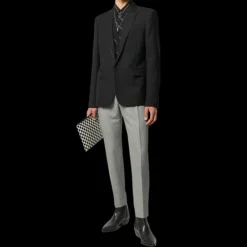 Blazer SAINT LAURENT Laine vierge col flèche Gance cuir Noir