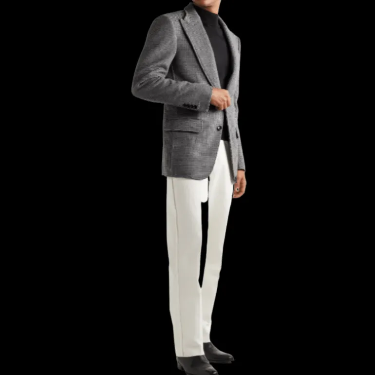 Blazer TOM FORD laine cachemire mélangé pied-de-poule noir blanc
