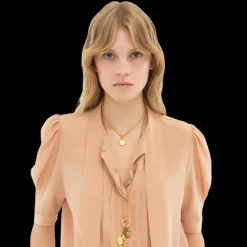 Blouse  CHLOE col lavallière à plis soie bio crêpe de chine nude