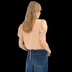 Blouse  CHLOE col lavallière à plis soie bio crêpe de chine nude