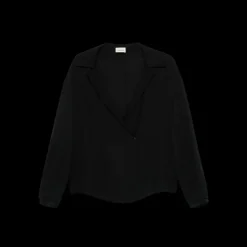 Blouse croisée KHAITE Ashton cache cœur popeline coton noir