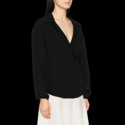 Blouse croisée KHAITE Ashton cache cœur popeline coton noir