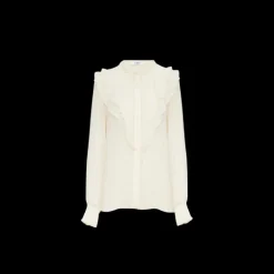 Blouse fluide CHLOE à volants Georgette soie écrue dentelle fleurs