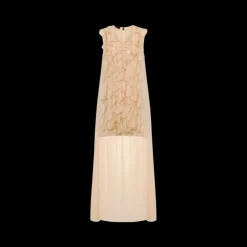 Blouse sans manche ALBERTA FERRETTI à volant soie beige rosé traine dos