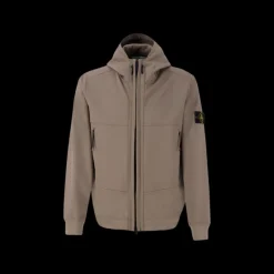 Blouson à capuche STONE ISLAND coton noisette Softshell bouton pression