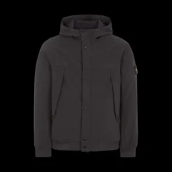 Blouson à capuche STONE ISLAND coton noir Softshell bouton pression