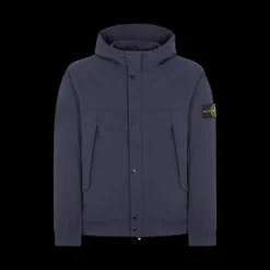 Blouson à capuche STONE ISLAND coton bleu marine Softshell bouton pression