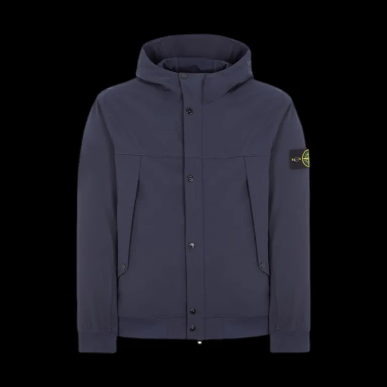 Blouson à capuche STONE ISLAND coton bleu marine Softshell bouton pression
