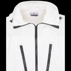 Blouson à capuche STONE ISLAND coupe vent Skin Touch nylon blanc poches zip