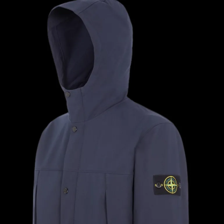 Blouson à capuche STONE ISLAND coton bleu marine Softshell bouton pression