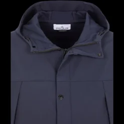 Blouson à capuche STONE ISLAND coton bleu marine Softshell bouton pression