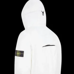 Blouson à capuche STONE ISLAND coupe vent Skin Touch nylon blanc poches zip