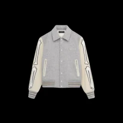 Blouson AMIRI Teddy Bones pression flanelle grise manche beige