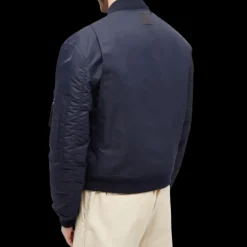 Blouson Bomber LOEWE nylon bleu marine Anagramme dos cuir
