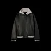 Blouson Bomber PALM ANGELS cuir noir capuche coton gris logo dos blanc
