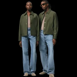 Blouson boutonné AMI Paris toile nylon kaki col chemise poche poitrine logo