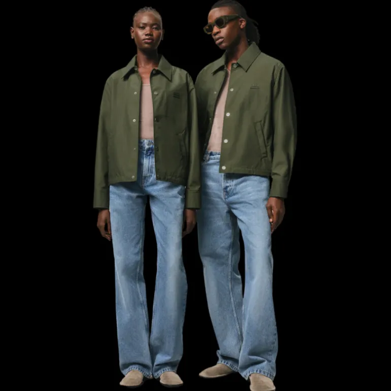 Blouson boutonné AMI Paris toile nylon kaki col chemise poche poitrine logo