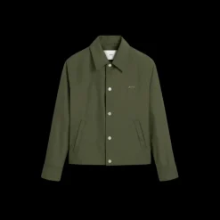 Blouson boutonné AMI Paris toile nylon kaki col chemise poche poitrine logo