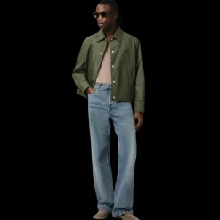 Blouson boutonné AMI Paris toile nylon kaki col chemise poche poitrine logo