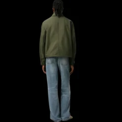 Blouson boutonné AMI Paris toile nylon kaki col chemise poche poitrine logo