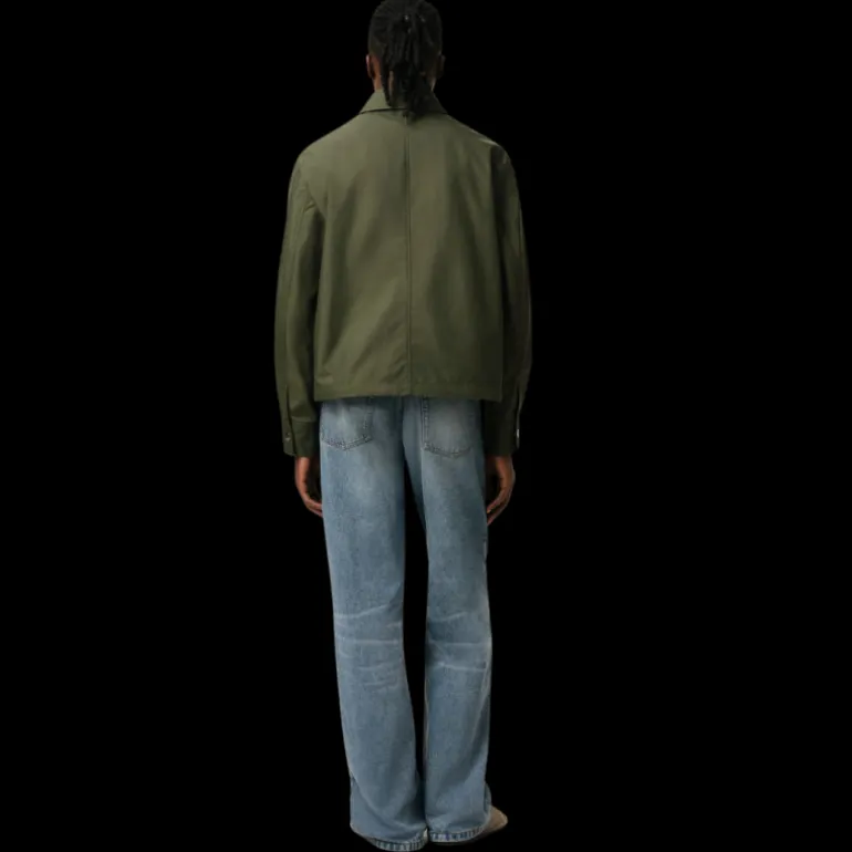 Blouson boutonné AMI Paris toile nylon kaki col chemise poche poitrine logo