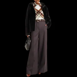 Blouson capuche YVES SALOMON peau lainée agneau shearling marron chocolat