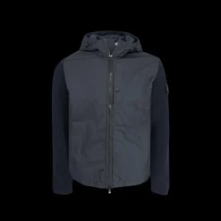 Blouson coupe-vent à capuche STONE ISLAND bi matière bleu marine