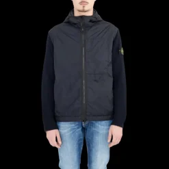 Blouson coupe-vent à capuche STONE ISLAND bi matière bleu marine