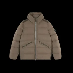 Blouson doudoune STONE ISLAND à capuche nylon déperlant marron noisette