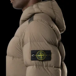 Blouson doudoune STONE ISLAND à capuche nylon déperlant marron noisette