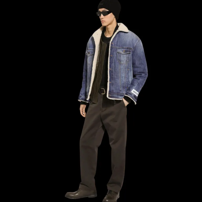 Blouson jean DOLCE & GABBANA denim bleu col mouton écru Réédition