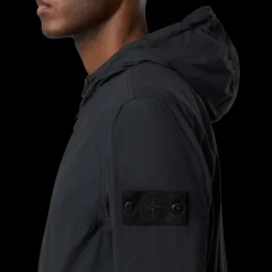 Blouson zippé à capuche STONE ISLAND Ghost nylon noir badge noir
