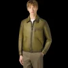 Blouson zippé à col BERLUTI  1 jour cuir veau patiné light Nero caviar kaki