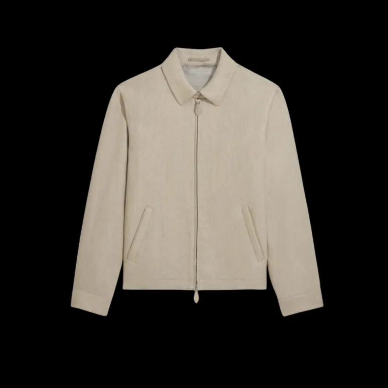 Blouson zippé BERLUTI à col chemise lin beige naturel