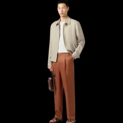 Blouson zippé BERLUTI à col chemise lin beige naturel