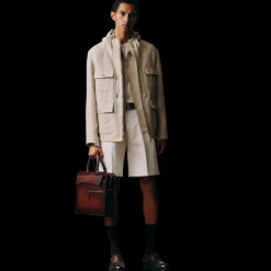 Blouson zippé BERLUTI à col chemise lin beige naturel