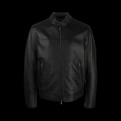Blouson zippé BRIONI cuir grainé noir