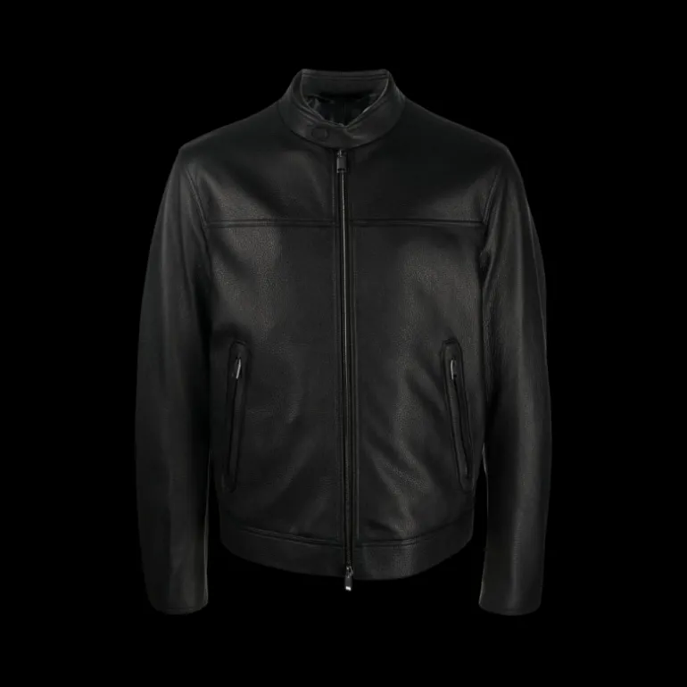 Blouson zippé BRIONI cuir grainé noir