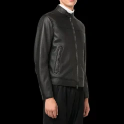 Blouson zippé BRIONI cuir grainé noir