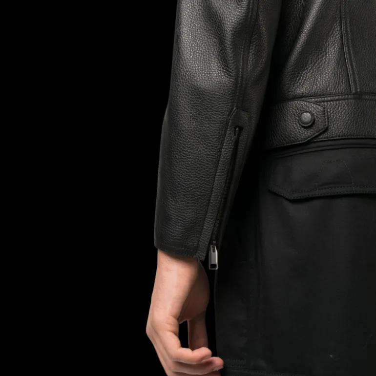 Blouson zippé BRIONI cuir grainé noir