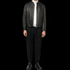 Blouson zippé BRIONI cuir grainé noir