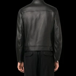 Blouson zippé BRIONI cuir grainé noir