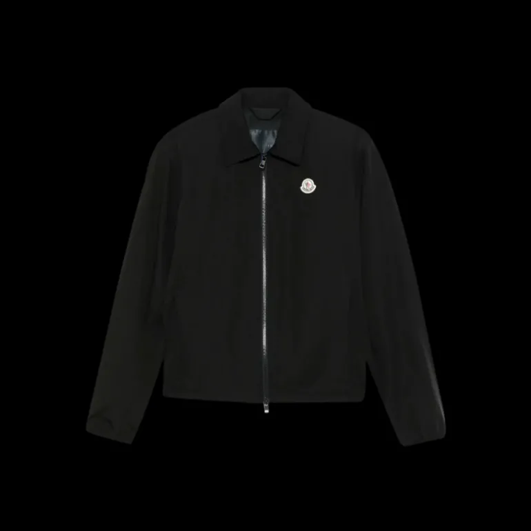 Blouson zippé MONCLER col chemise Evandro nylon noir