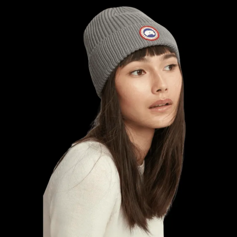 Bonnet à revers CANADA GOOSE laine mérinos côtelée gris